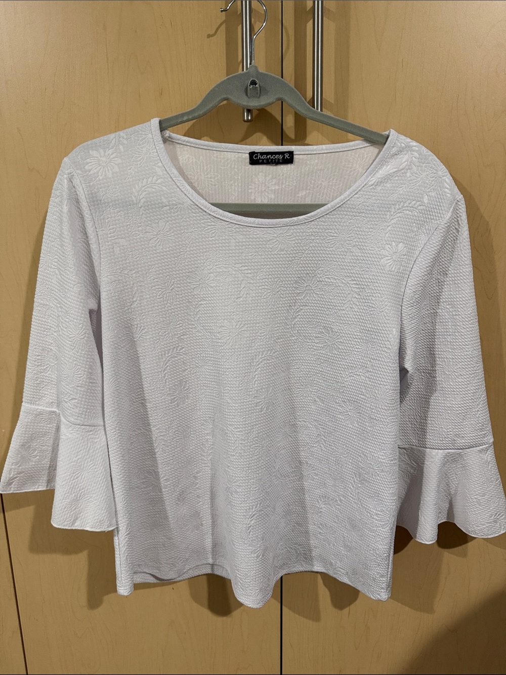 Chancery R White Textured Bell-Sleeve Long Sleeve Top